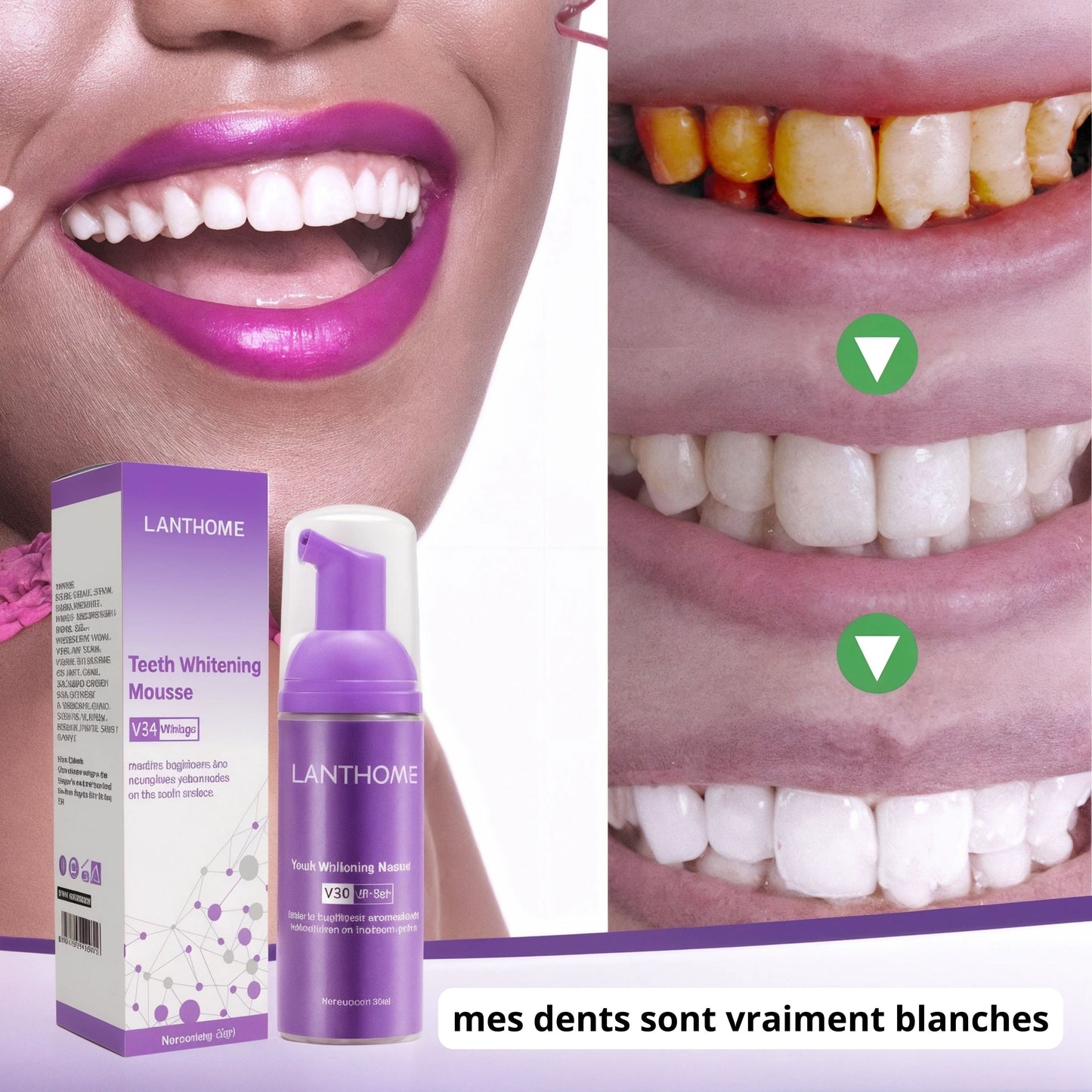 Mousse blanchissante pour les dents Nettoyage en profondeur